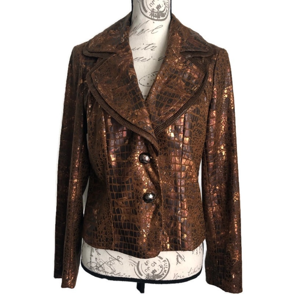 V CRISTINA | Bronze Metallic Blazer Crop Jacket M